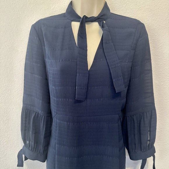 Whistles Womens Sz 8 M Navy Blue Knee Length Shift Dress Tie Sleeves Classic - Picture 2 of 11